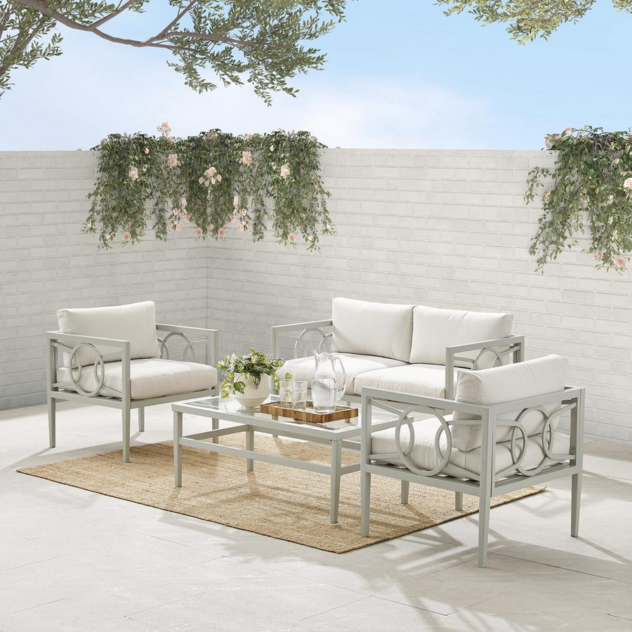 Ashford 4Pc Outdoor Metal Conversation Set Creme/Gray - Loveseat, Coffee Table, & 2 Armchairs Môdern Space Gallery