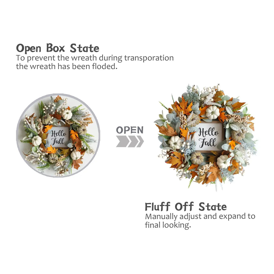 20" Harvest Fall Wreath for Front Door, Pumpkins Berries Autumn Wreaths