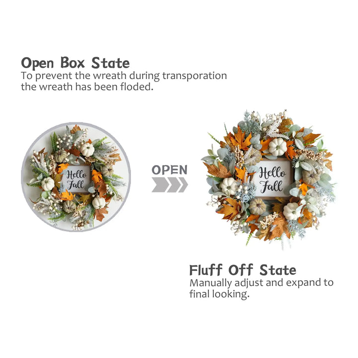 20" Harvest Fall Wreath for Front Door, Pumpkins Berries Autumn Wreaths