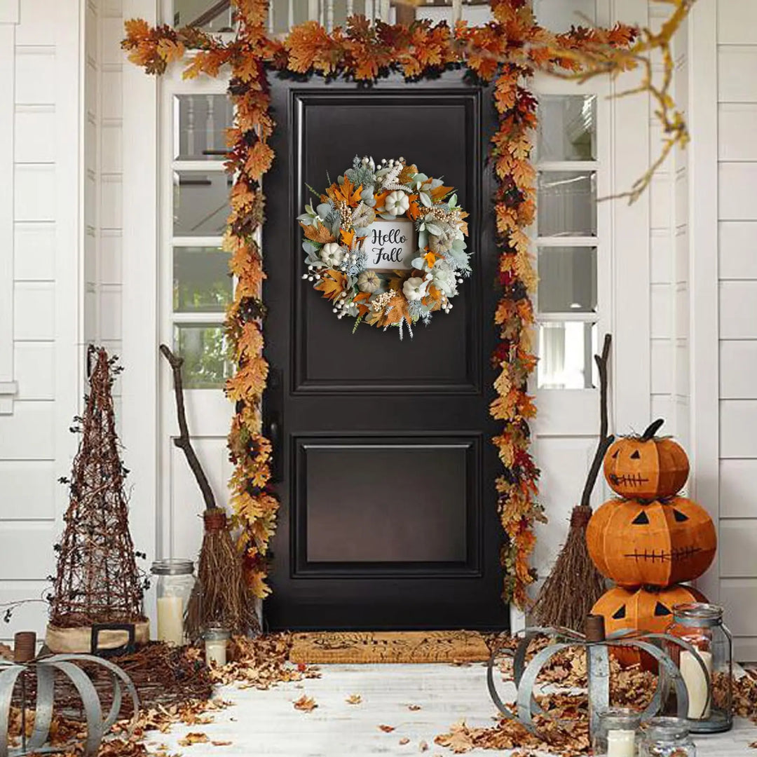 20" Harvest Fall Wreath for Front Door, Pumpkins Berries Autumn Wreaths