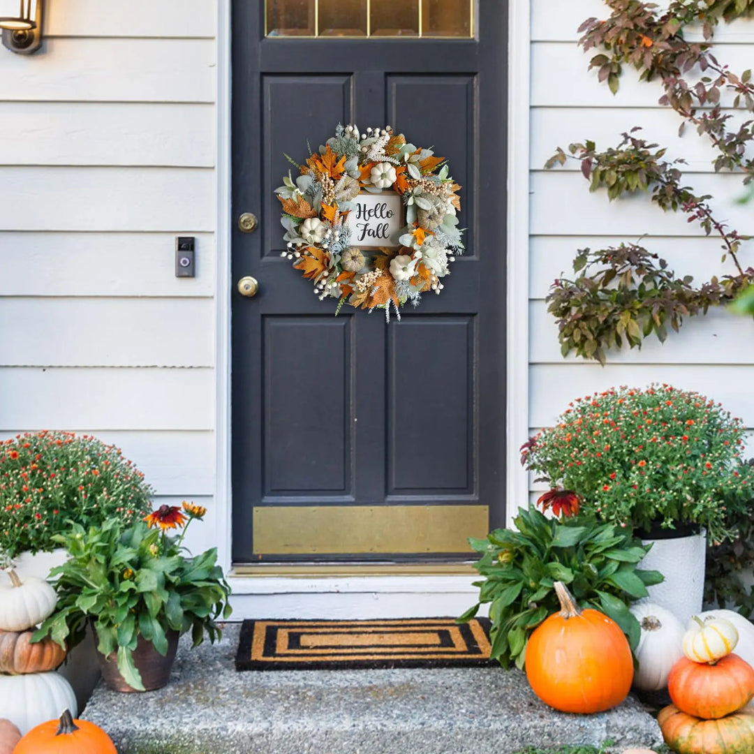 20" Harvest Fall Wreath for Front Door, Pumpkins Berries Autumn Wreaths