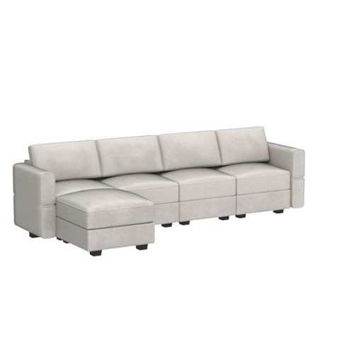 Belffin Modular Sectional Sofa Couch with Reversible Chaise Velvet L Shaped Couch with Storage 4-seat Convertible Sofa Grey… 