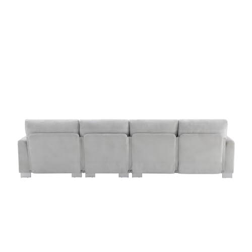 Ball & Cast 119" Oversized Luxury Sectional Sofa with Chaise Lounge,Chenille Line L-Shaped Couch Set W/ 2 Free Pillows,Modern Minimalist 5-seat for Living Room,Apartment,Large Space,Light Gray 