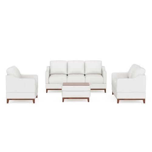 Sectional Sofa Couch Set with Coffee Table-Living Room Sofa Set with 3-Seater Couch, Loveseat Sofa and Armchair, Modern Versatile Convertible Modular Sofa Set for Living Room/Apartment-Beige 