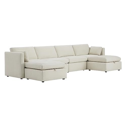 CHITA Oversized Modular Sectional Fabric Sofa Set, FSC Certified Extra Large U Shaped Couch Reversible Chaise Modular Sectional Couch, 146 inch Width, 6 Seat Modular Sofa with Storage Ottomans, Linen 