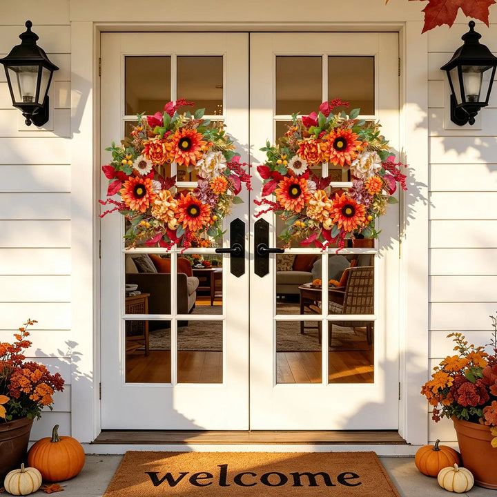 24 Inch Harvest Fall Wreaths for Front Door with Sunflower,Peony,Hydrangeas