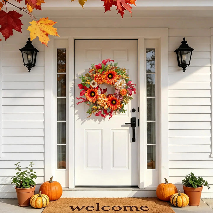 24 Inch Harvest Fall Wreaths for Front Door with Sunflower,Peony,Hydrangeas