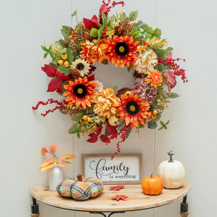 24 Inch Harvest Fall Wreaths for Front Door with Sunflower,Peony,Hydrangeas