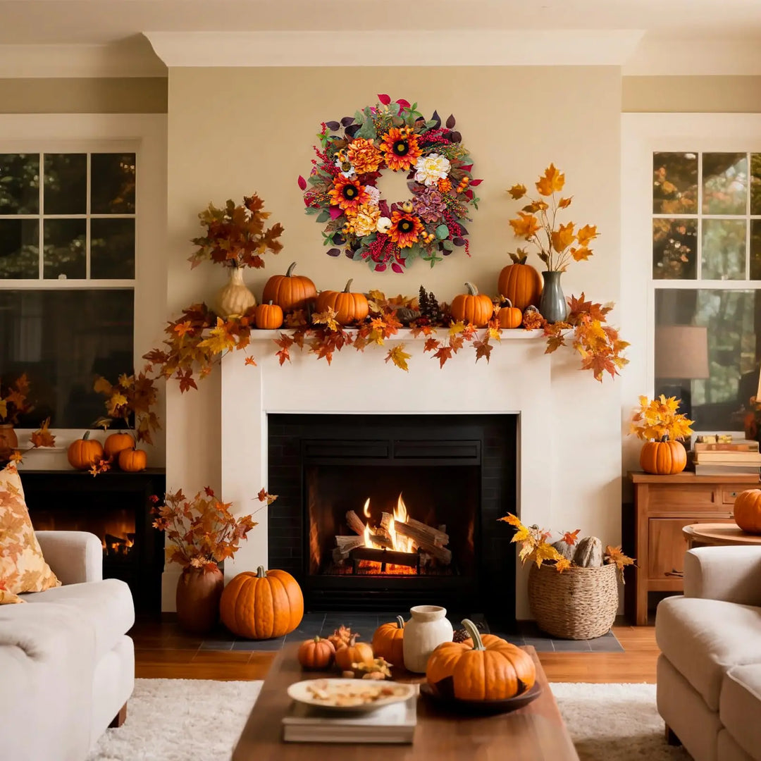 24 Inch Harvest Fall Wreaths for Front Door with Sunflower,Peony,Hydrangeas