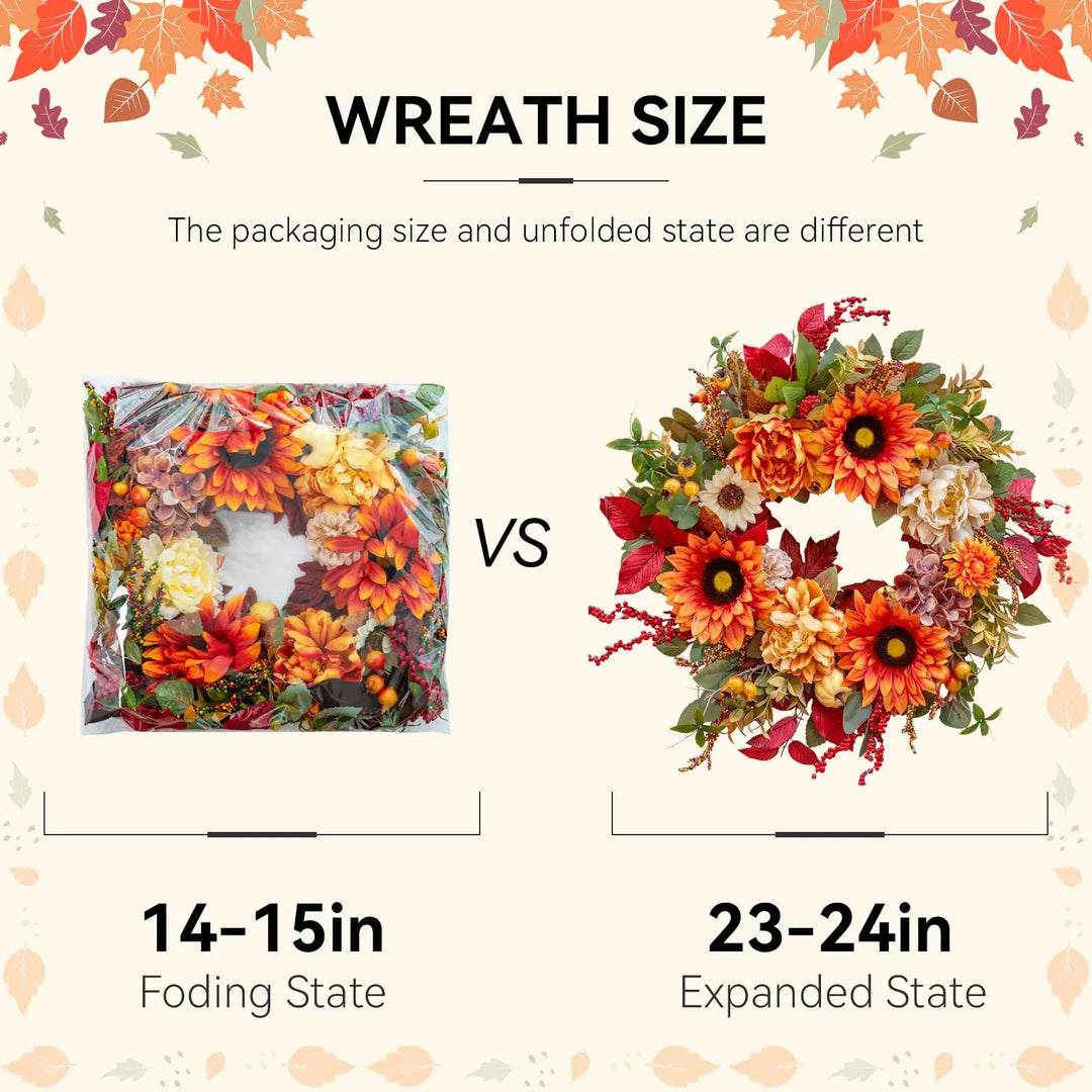24 Inch Harvest Fall Wreaths for Front Door with Sunflower,Peony,Hydrangeas