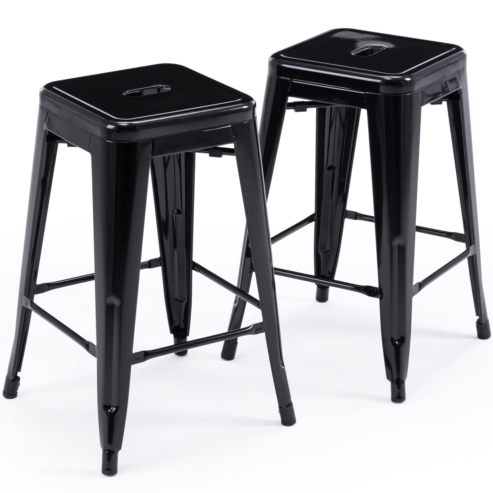 24 Inch Metal Bar Stools Set of 2, Stackable for Indoor Outdoor, Black 