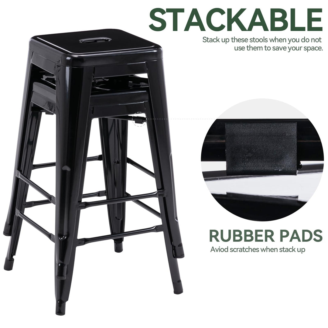 24 Inch Metal Bar Stools Set of 2, Stackable for Indoor Outdoor, Black 