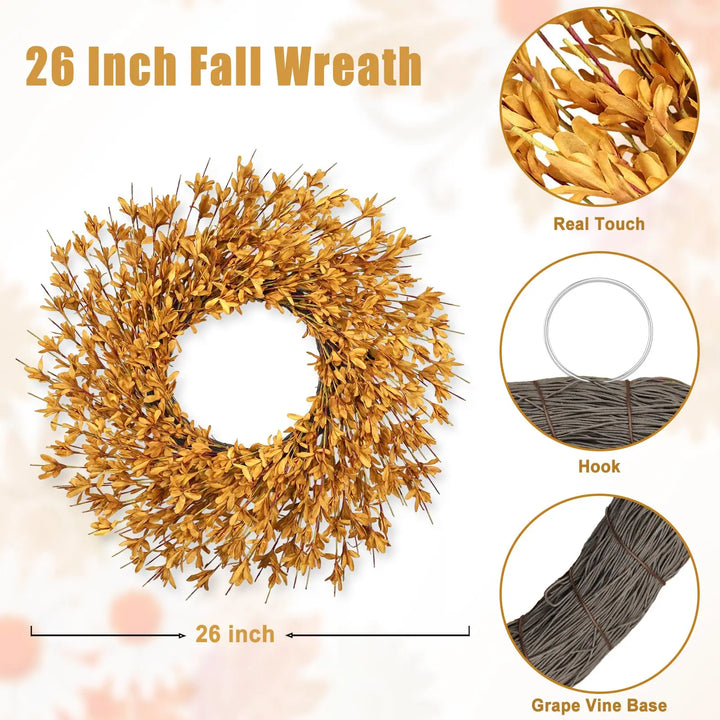 26 Inch Realistic Full Fall Wreaths for Front Door Outside Autumn Wreath