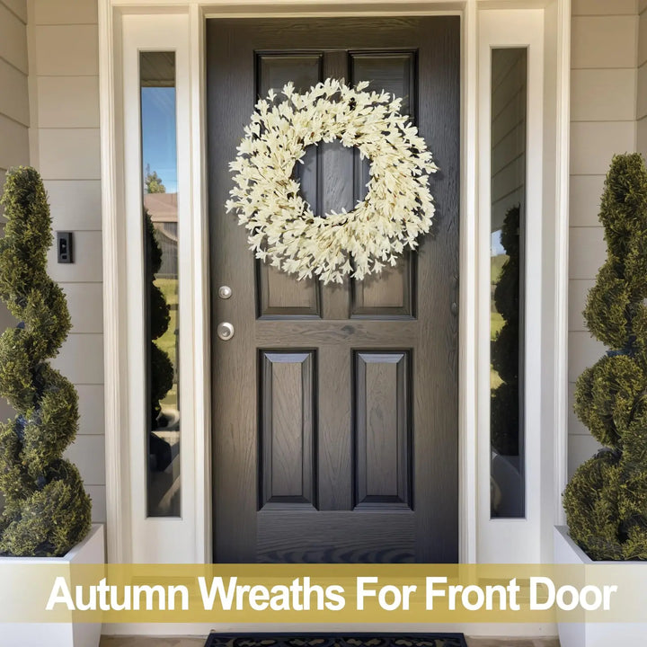 26 Inch Realistic Full Fall Wreath for Front Door Outside, Autumn Wreath, White