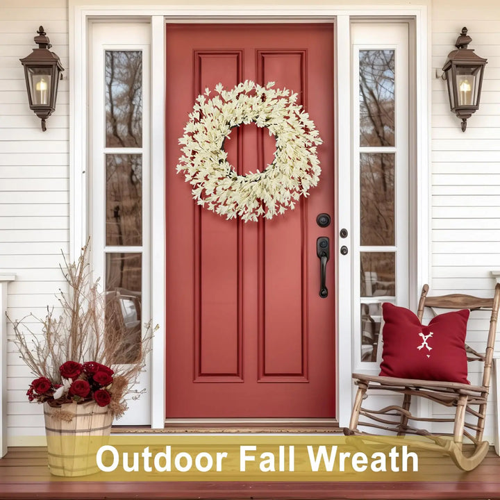 26 Inch Realistic Full Fall Wreath for Front Door Outside, Autumn Wreath, White