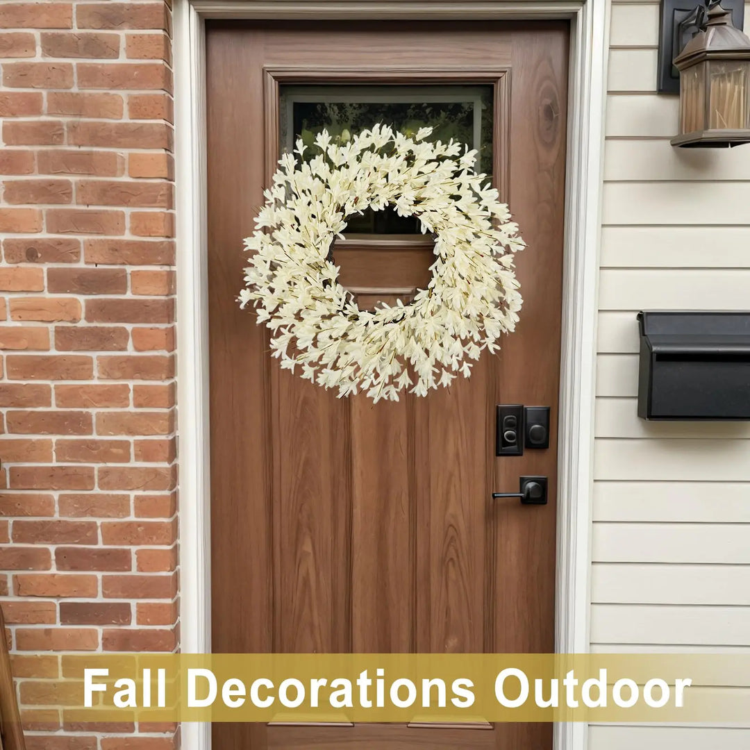 26 Inch Realistic Full Fall Wreath for Front Door Outside, Autumn Wreath, White