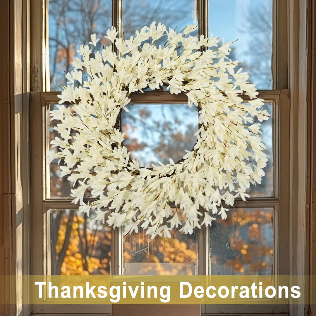 26 Inch Realistic Full Fall Wreath for Front Door Outside, Autumn Wreath, White