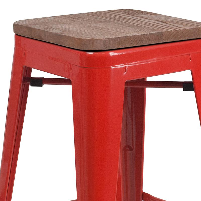 24" High Backless Red Metal Counter Height Stool with Square Wood Seat Môdern Space Gallery