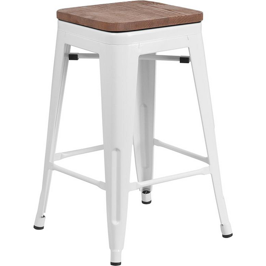 24" High Backless White Metal Counter Height Stool with Square Wood Seat Môdern Space Gallery