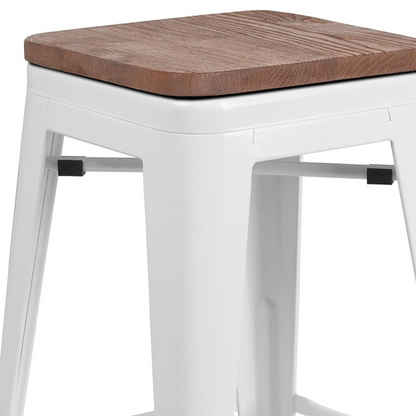 24" High Backless White Metal Counter Height Stool with Square Wood Seat Môdern Space Gallery