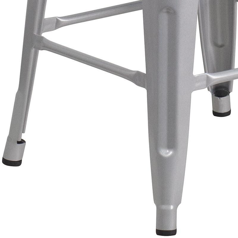 24" High Backless Silver Metal Counter Height Stool with Square Wood Seat Môdern Space Gallery