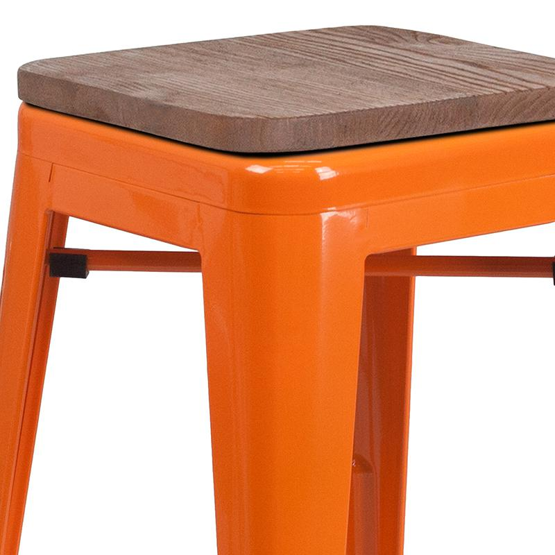 24" High Backless Orange Metal Counter Height Stool with Square Wood Seat Môdern Space Gallery