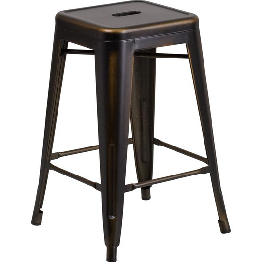 Commercial Grade 24" High Backless Distressed Copper Metal Indoor-Outdoor Counter Height Stool Môdern Space Gallery
