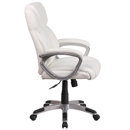 Mid-Back White LeatherSoft Executive Swivel Office Chair with Padded Arms Môdern Space Gallery