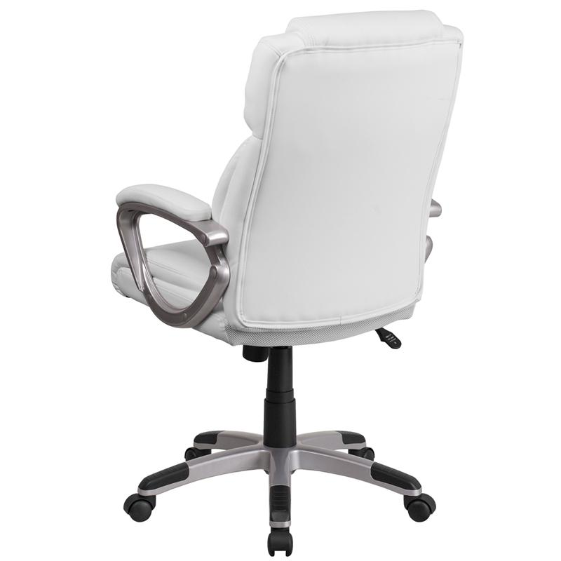 Mid-Back White LeatherSoft Executive Swivel Office Chair with Padded Arms Môdern Space Gallery