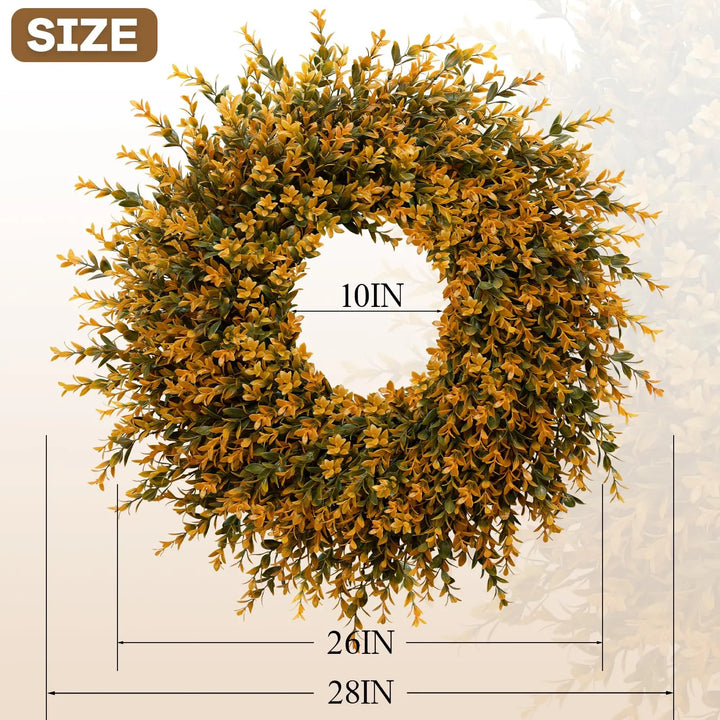 28 Inch Large Full Boxwood Wreath for Front Door Porch Window, Orange