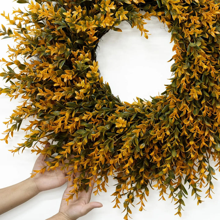 28 Inch Large Full Boxwood Wreath for Front Door Porch Window, Orange