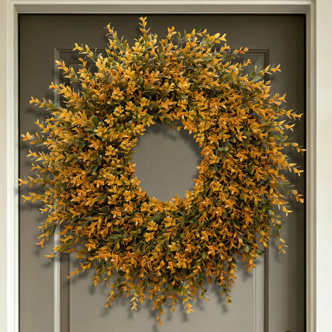 28 Inch Large Full Boxwood Wreath for Front Door Porch Window, Orange