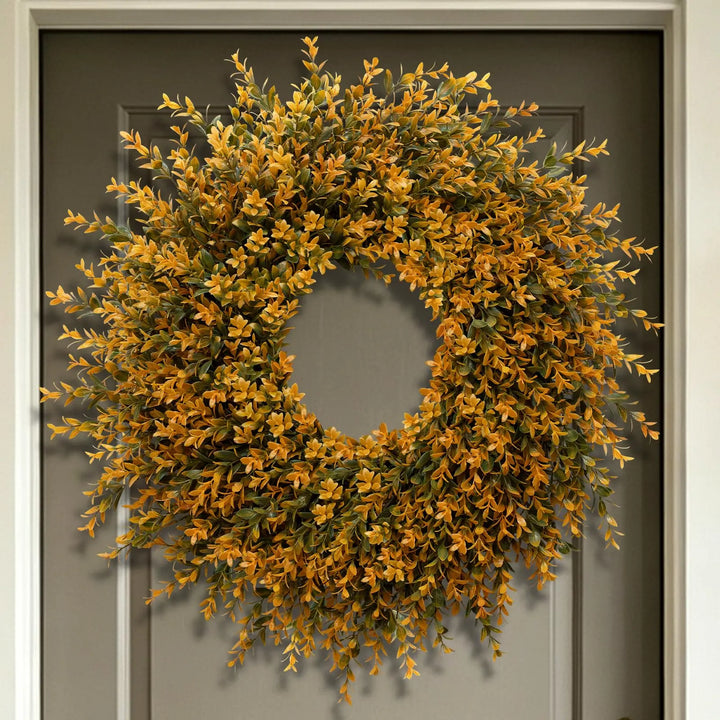 28 Inch Large Full Boxwood Wreath for Front Door Porch Window, Orange