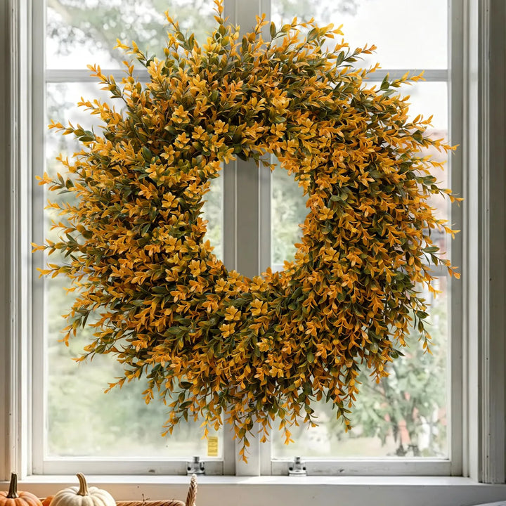 28 Inch Large Full Boxwood Wreath for Front Door Porch Window, Orange