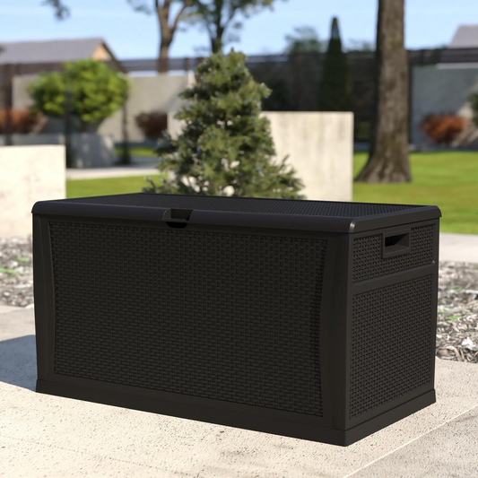 120 Gallon Plastic Deck Box - Outdoor Waterproof Storage Box for Patio Cushions, Garden Tools and Pool Toys, Black Môdern Space Gallery