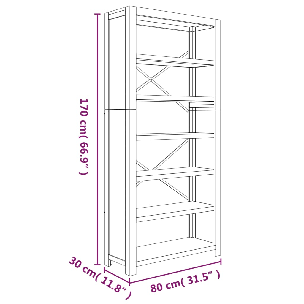 vidaXL 6-Tier Bookcase 31.5"x11.8"x66.9" Solid Wood Acacia Môdern Space Gallery