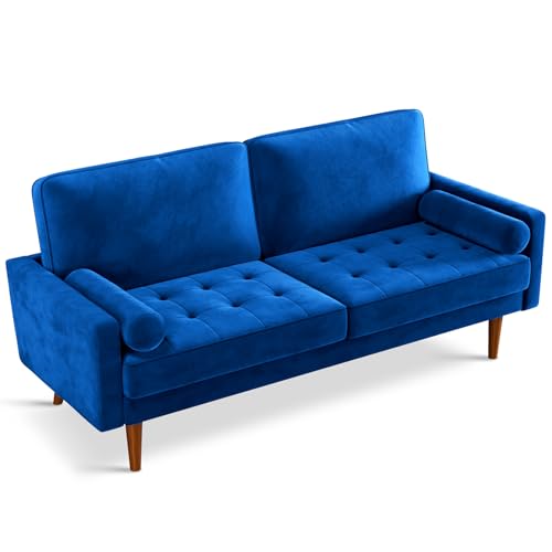 Vesgantti Loveseat Sofa, 70" Blue Velvet Couch with Tufted Seat Mid Century Modern Couch for Living Room, Bedroom, Office, Apartment (70 Inch, Blue) 