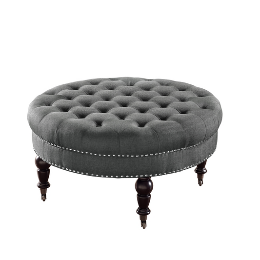 Isabelle Charcoal Round Tufted Ottoman Môdern Space Gallery