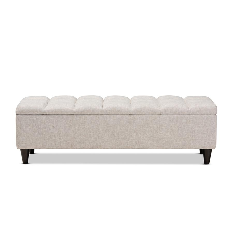 Light Blue Fabric Upholstered Dark Brown Finished Wood Storage Bench Ottoman Môdern Space Gallery