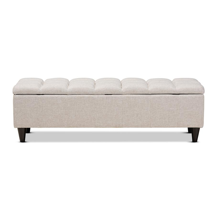 Light Blue Fabric Upholstered Dark Brown Finished Wood Storage Bench Ottoman Môdern Space Gallery