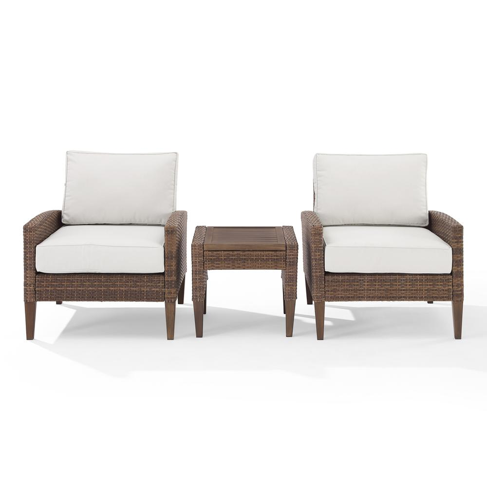 Capella 3Pc Outdoor Wicker Chair Set Creme/Brown - Side Table & 2 Armchairs Môdern Space Gallery