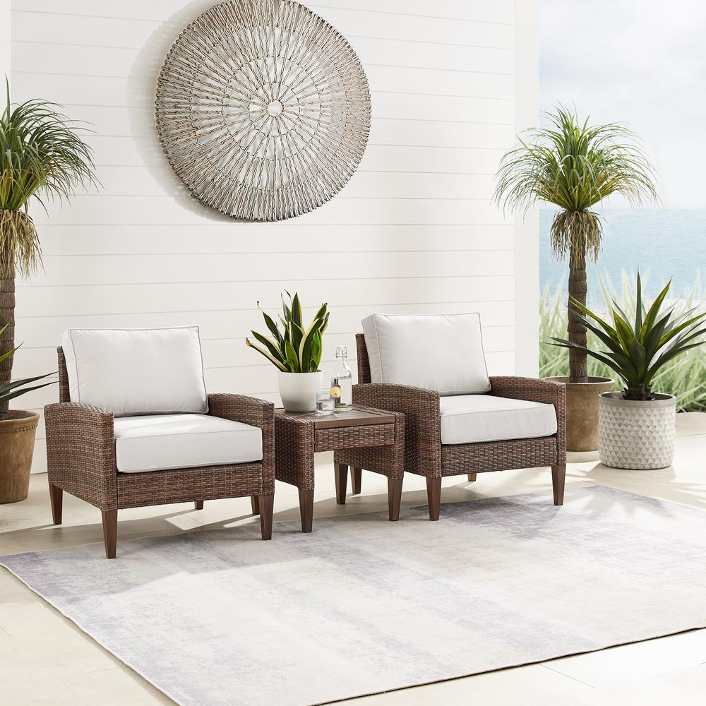 Capella 3Pc Outdoor Wicker Chair Set Creme/Brown - Side Table & 2 Armchairs Môdern Space Gallery