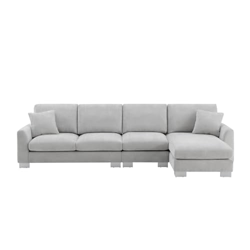 Ball & Cast 119" Oversized Luxury Sectional Sofa with Chaise Lounge,Chenille Line L-Shaped Couch Set W/ 2 Free Pillows,Modern Minimalist 5-seat for Living Room,Apartment,Large Space,Light Gray 