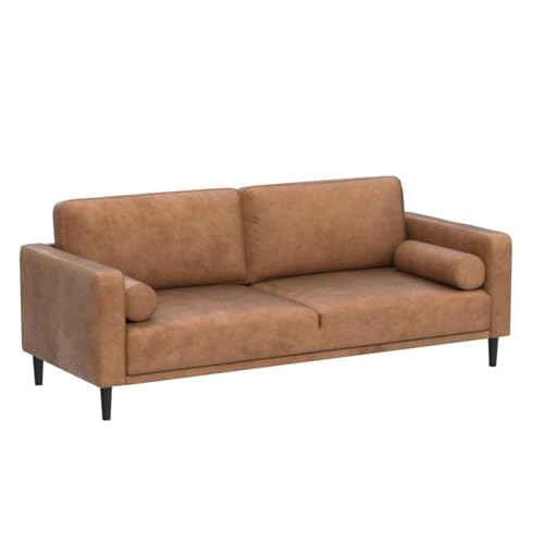 HIFIT Sofa Couches, 79” Mid-Century Modern Couch, Breathable Faux Leather Couch with Upholstered Cushions/Pillows, 3-Seat Sofas & Couches, for Living Room Apartment Office, Brown 