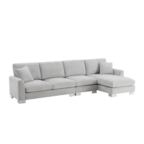 Ball & Cast 119" Oversized Luxury Sectional Sofa with Chaise Lounge,Chenille Line L-Shaped Couch Set W/ 2 Free Pillows,Modern Minimalist 5-seat for Living Room,Apartment,Large Space,Light Gray 