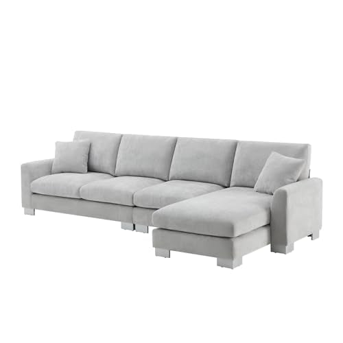 Ball & Cast 119" Oversized Luxury Sectional Sofa with Chaise Lounge,Chenille Line L-Shaped Couch Set W/ 2 Free Pillows,Modern Minimalist 5-seat for Living Room,Apartment,Large Space,Light Gray 