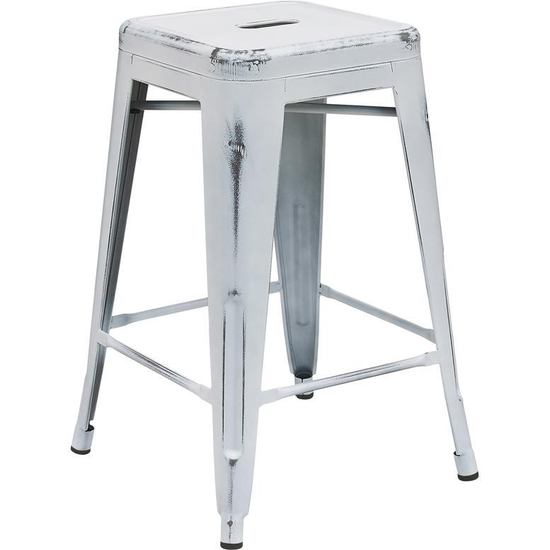 Commercial Grade 24" High Backless Distressed White Metal Indoor-Outdoor Counter Height Stool Môdern Space Gallery