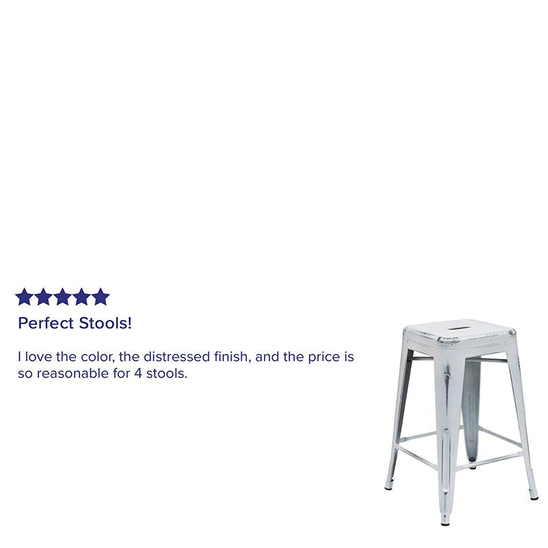 Commercial Grade 24" High Backless Distressed White Metal Indoor-Outdoor Counter Height Stool Môdern Space Gallery