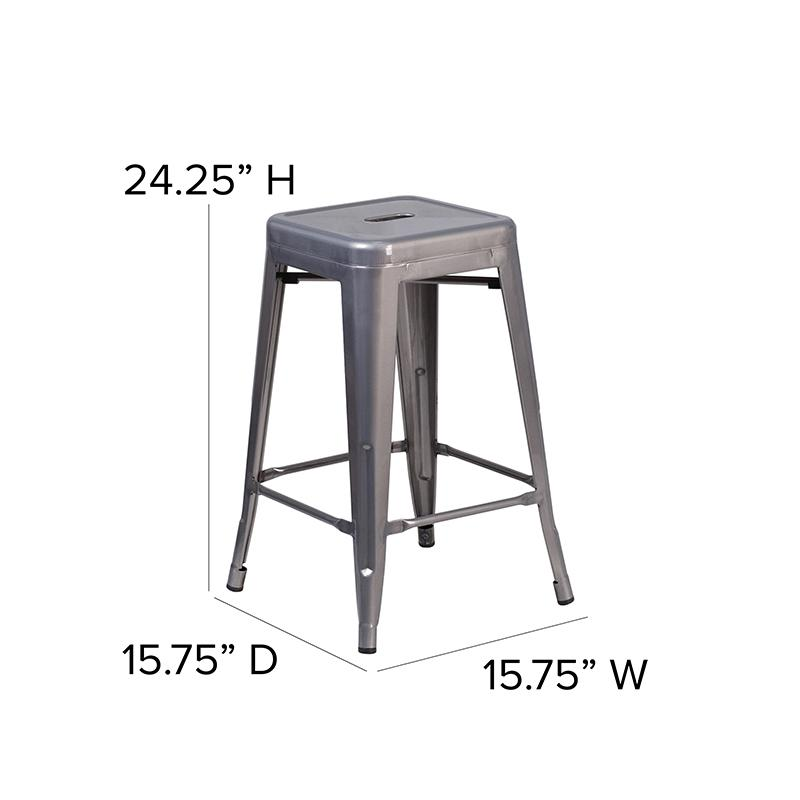 24'' High Backless Clear Coated Metal Indoor Counter Height Stool with Square Seat Môdern Space Gallery