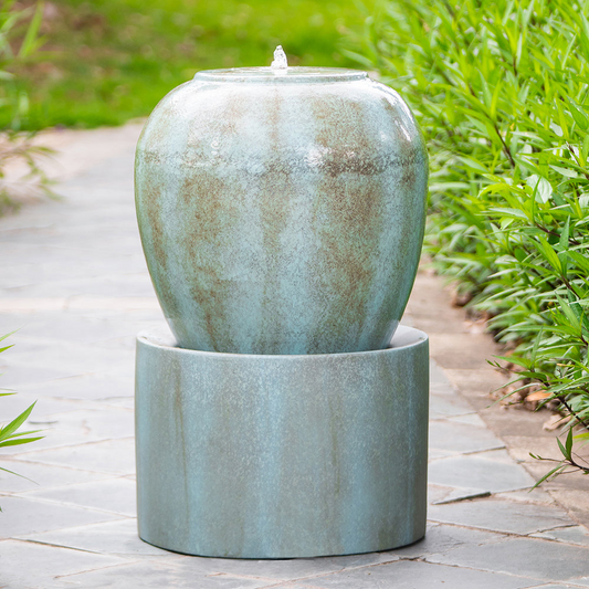 19.5x19.5x32.5" Heavy Outdoor Cement Fountain Antique Blue, Cute Unique Urn Design Water feature For Home Garden, Lawn, Deck & Patio Môdern Space Gallery
